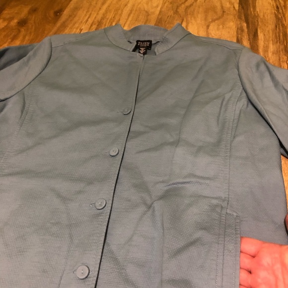 Eileen Fisher Light Blue Stretch Textured Button Jacket Pockets Large Petite - Picture 5 of 10